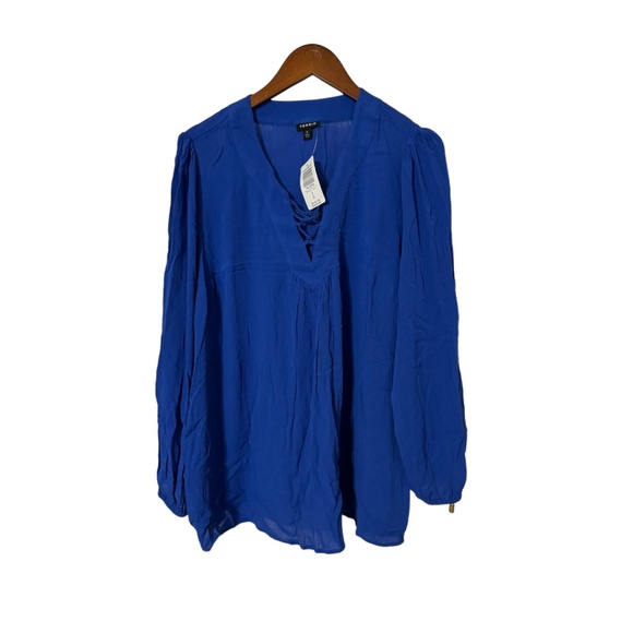 NWT Torrid Plus Crinkle Gauze Lace-Up Top Size 0 (12) in Surf the Web (Blue) - Picture 6 of 8